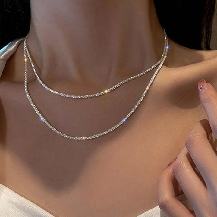 Collana clavicola scintillante in argento da donna – Gioielli alla moda per feste di nozze