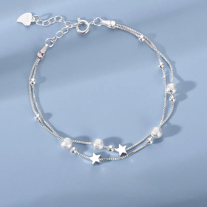 Elegante bracciale regolabile a doppio strato con perline a forma di stella in argento sterling 925