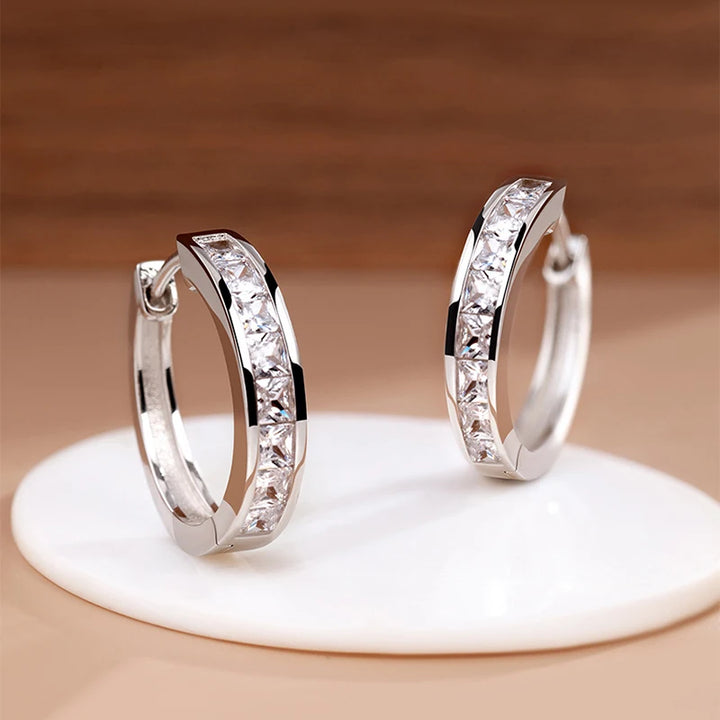 Eleganti orecchini a cerchio in argento sterling 925 con zirconi – regalo alla moda